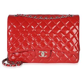 Borsa Chanel Red Quilted Patent Maxi Classic Double Flap Bag