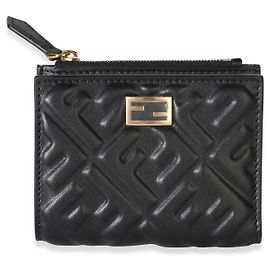Portafoglio compatto Fendi in nappa nero Zucca
