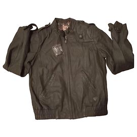 Autre Marque Roxy Chaqueta Bomber de Piel de Cordero Gris