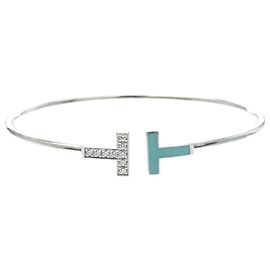 Autre Marque Bangles Tiffany T Wire con diamanti e turchese