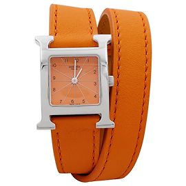 Orologio Donna Hermès, "Heure H", acciaio, quadrante arancione.