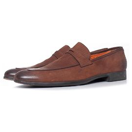 Santoni, Penny Loafer aus strukturiertem braunem Wildleder