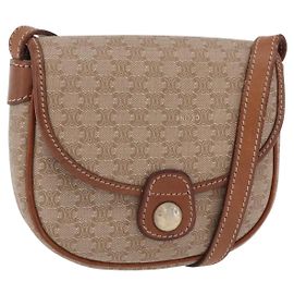 Céline CELINE Macadam Canvas Schultertasche PVC Beige Gold