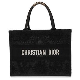 Dior Book Tote Medium in tela e mesh ricamato Macramé Toile de Jouy Soleil Nero