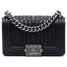 Chanel Black Small Braided Woven Lambskin Boy Flap