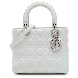 Dior White Medium Lambskin Cannage Lady Dior