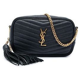 Autre Marque Saint Laurent Lou Camera Bag Mini Grain de Poudre Chevron Monogram Schwarz