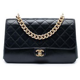 Chanel Black Paris Cosmopolite Medium Quilted Calfskin Straight Lined Flap