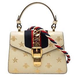 Borsa Gucci White Mini Calfskin Bee Star Web Sylvie Top Handle Bag