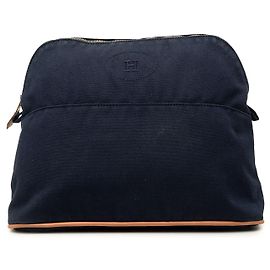 Hermès Blue Toile Bolide Trousse De Voyage Pouch GM