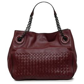 Borsa Tote a fisarmonica con catena Bottega Veneta in Nappa Intrecciato rossa