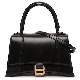 Borsa Hourglass Top Handle Balenciaga piccola in pelle di vitello lucida nera
