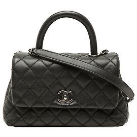 Borsa Chanel Mini Quilted Caviar Coco Top Handle Nera