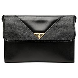 Autre Marque Clutch Saint Laurent in pelle di vitello grana naturale nera