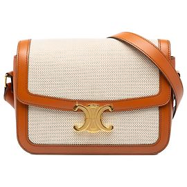 Céline Celine Beige Classique Canvas and Calfskin Triomphe Crossbody