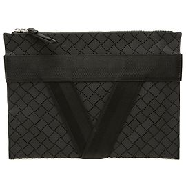Bottega Veneta Black Rubber Intrecciato Clutch