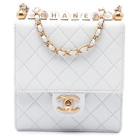 Chanel White Small Lambskin Chic Pearls Flap