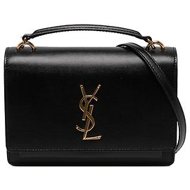 Autre Marque Borsa Sunset con manico Saint Laurent in pelle di vitello monogrammata nera, taglia Medium