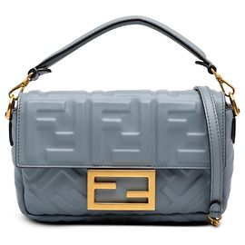 Borsa Satchel Baguette Fendi in pelle goffrata Mini Zucca Grigia
