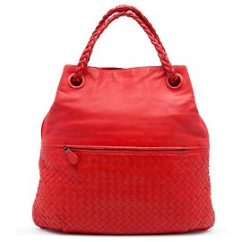 Borsa Tote Bottega Veneta Julie in Nappa Intrecciato rossa