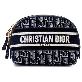 Necessaire Dior in velluto blu ricamato Oblique