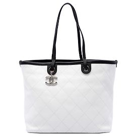 Borsa Chanel White Quilted Caviar Shopping Fever Tote