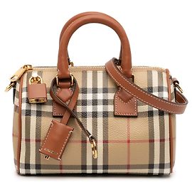 Borsa Bowling Burberry Mini House Check in tela rivestita marrone