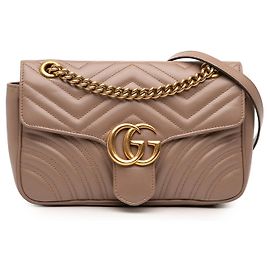 Borsa a tracolla Gucci Brown Medium GG Marmont Matelassé in pelle di vitello