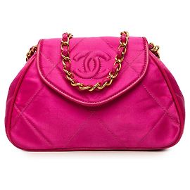 Chanel Pink CC Quilted Satin Flap Crossbody