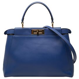 Borsa Satchel Peekaboo Iconic Fendi in pelle di vitello blu Medium