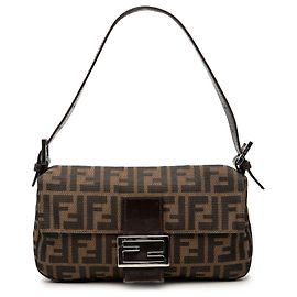 Borsa Baguette Fendi in tela Zucca marrone