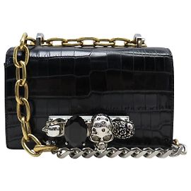 ALEXANDER MCQUEEN MINI JEWELLED KNUCKLE BORSA IN PELLE EFFETTO COCCO