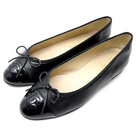 SCARPE CHANEL BALLERINE LOGO CC A02819 38 IN PELLE NERA + SCATOLA SCARPE