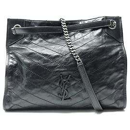 Yves Saint Laurent BORSA A MANO SAINT LAURENT NIKI SHOPPING BAG PELLE CHEVRON NERA LOGO YSL
