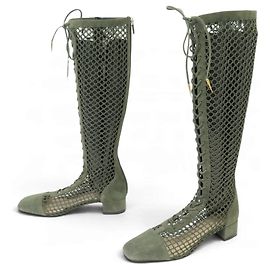 NUOVI STIVALETTI DIOR NAUGHTILY-D 37 RETE UNCINETTO 37 IN CAMELLO VERDE DEER BOOTS
