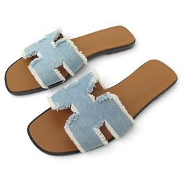 Hermès HERMES SCHUHE ORAN MULES AUS BLAUEM DENIM-CANVAS H241060Z 41 SANDALEN SHOES