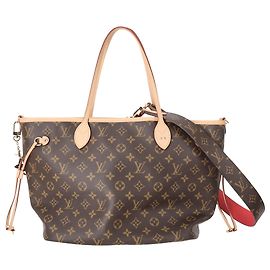 Borsa Tote Louis Vuitton Neverfull Bandoulière MM in tela rivestita marrone