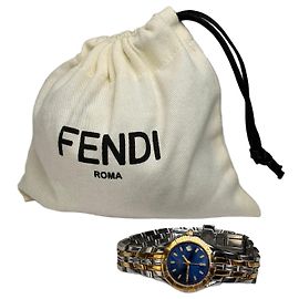 Vintage Fendi Two-Tone Quartz Bracelet Watch Late 1990s Blue Gold