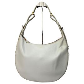 Bolsa Hobo Vintage Giorgio Armani em couro granulado Branca Forro Vermelho