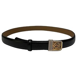 Vintage Loewe Anagram Buckle Ledergürtel Ende 1990s Black Gold