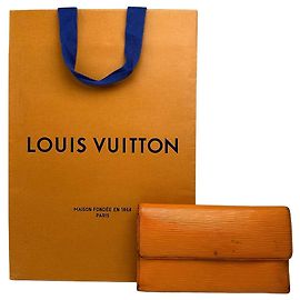 Cartera bifold Vintage Louis Vuitton de cuero Epi finales de los 1990 Naranja