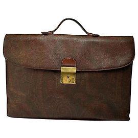 Vintage Etro Paisley Aktentasche aus beschichtetem Canvas Ende der 1980er Dunkelbraun