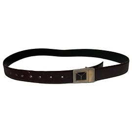 Vintage Yves Saint Laurent Leather Belt Geometric Buckle Late 1970s Dark Brown