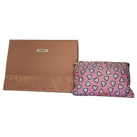 Pouch in tessuto Vintage Miu Miu con stampa a cuori c. metà 2010s Rosa Blu