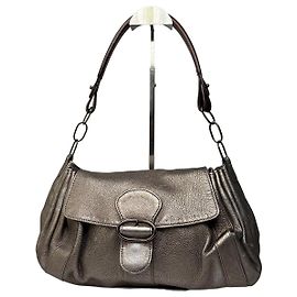 Borsa a tracolla con patta Vintage Marni in pelle metallizzata Silver