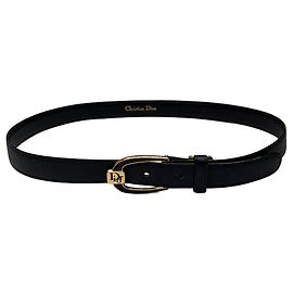 Cintura Slim in Pelle Vintage Dior Fine anni 1980 Nero Oro