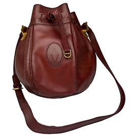 Borsa a sacchetto Vintage Cartier Must de Cartier con coulisse, fine anni '80, Burgundy