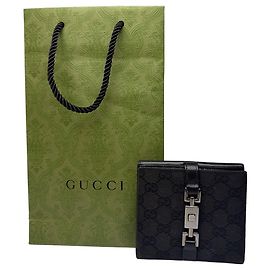 Cartera bifold Vintage Gucci GG Canvas c. 2000s Black Silver