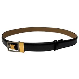 Céline Vintage Celine Triomphe Gürtel aus körnigem Leder Ende der 1980er Jahre Schwarz Gold (Copy)
