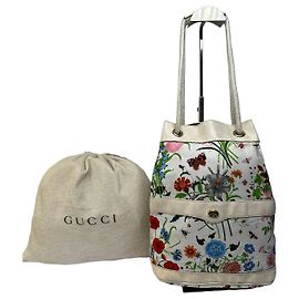 Vintage Gucci Flora Canvas Bucket Bag Late 1970s Cream Multicolor